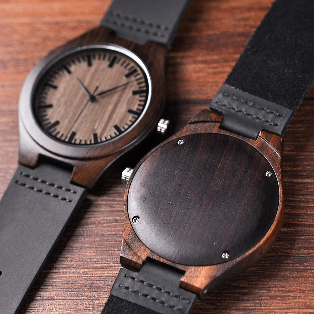 BOBO BIRD Ebony Leather Quartz Watch