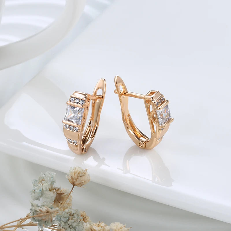 Square Zircon 585 Rose Gold Drop Earrings