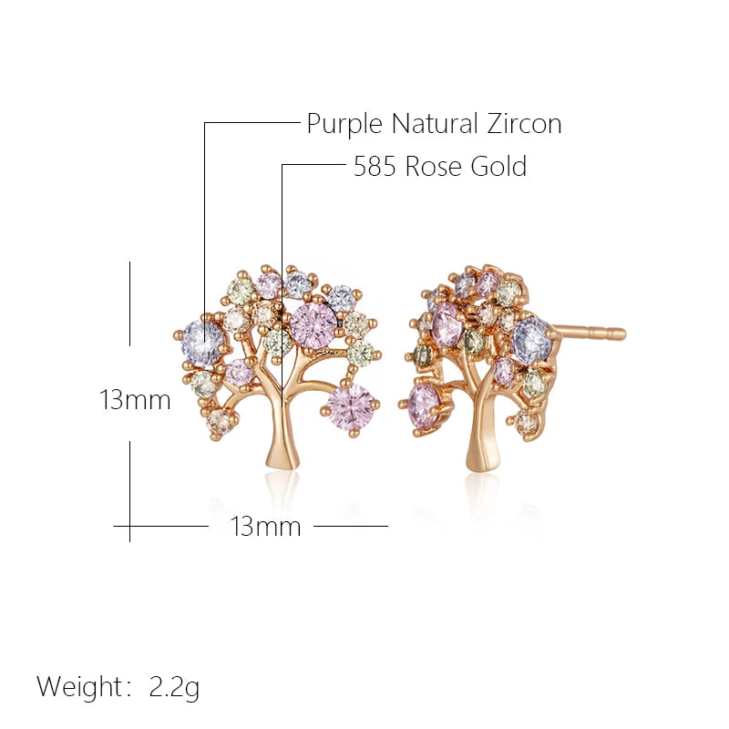 Colorful Lucky Tree 585 Rose Gold Earrings