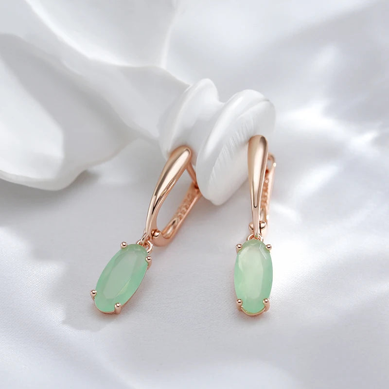 Simple Green Zircon 585 Rose Gold Earrings