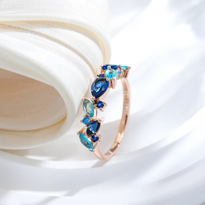 Blue Zircon Leaf Ring 585 Rose Gold