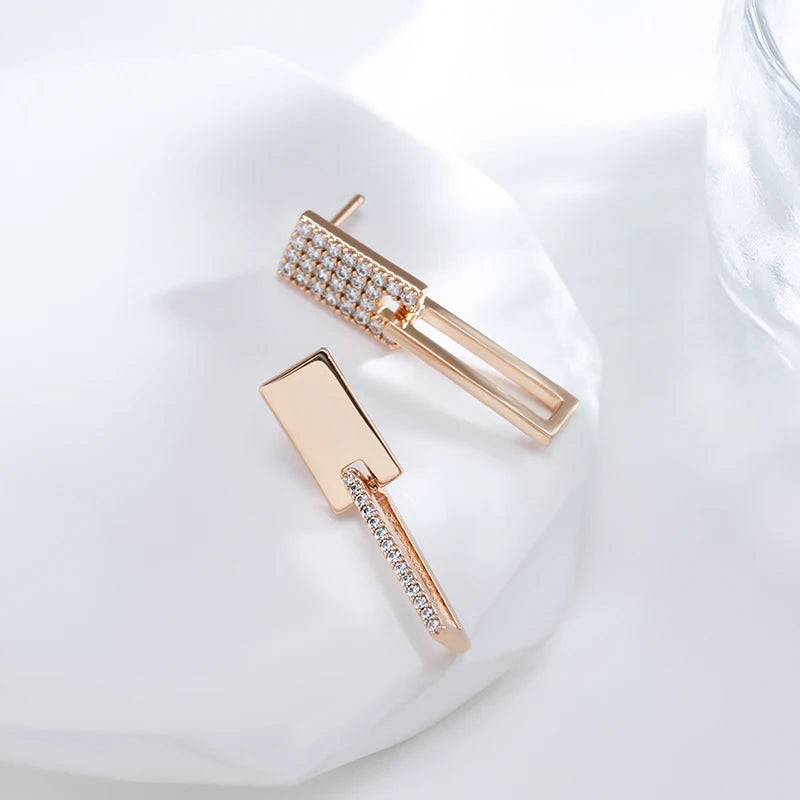 Square Geometry Zircon 585 Rose Gold Earrings