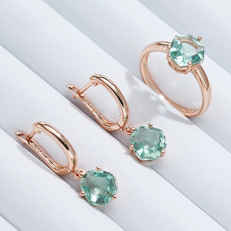 Light Green Stone 585 Rose Gold Earrings