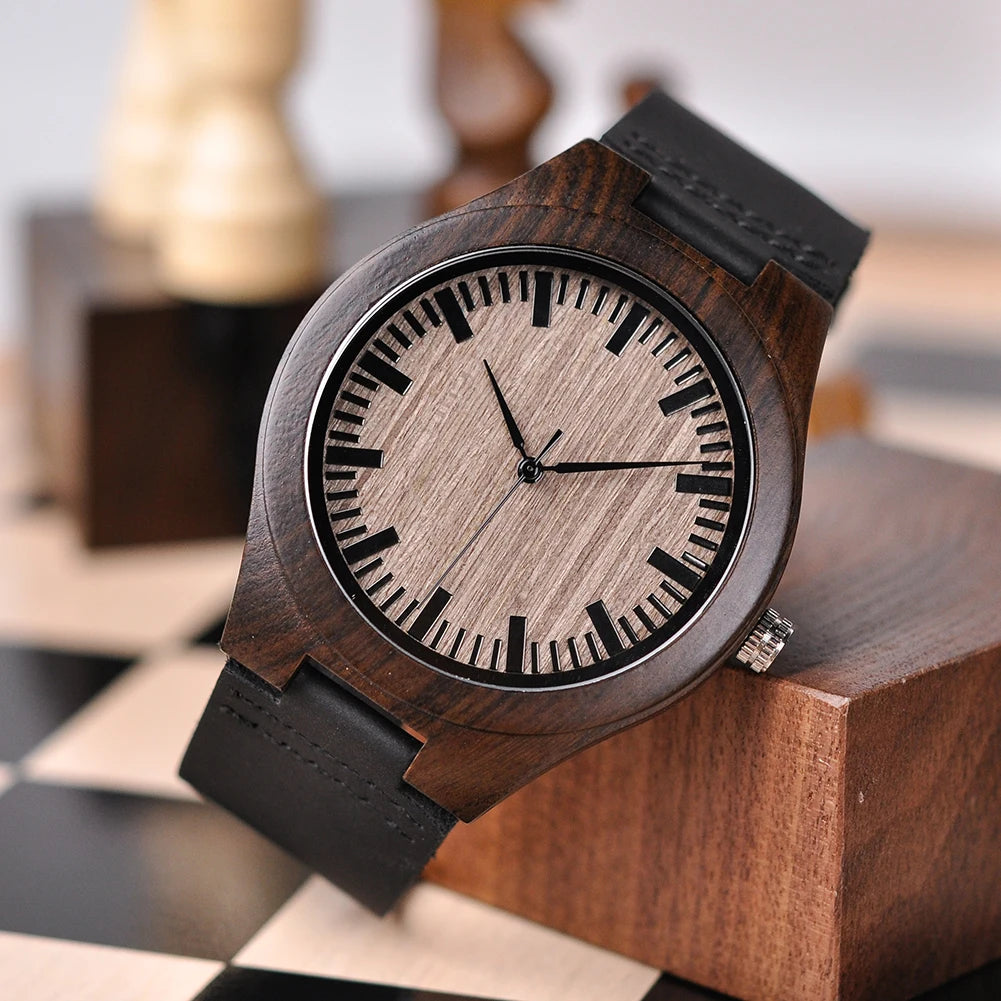 BOBO BIRD Ebony Leather Quartz Watch