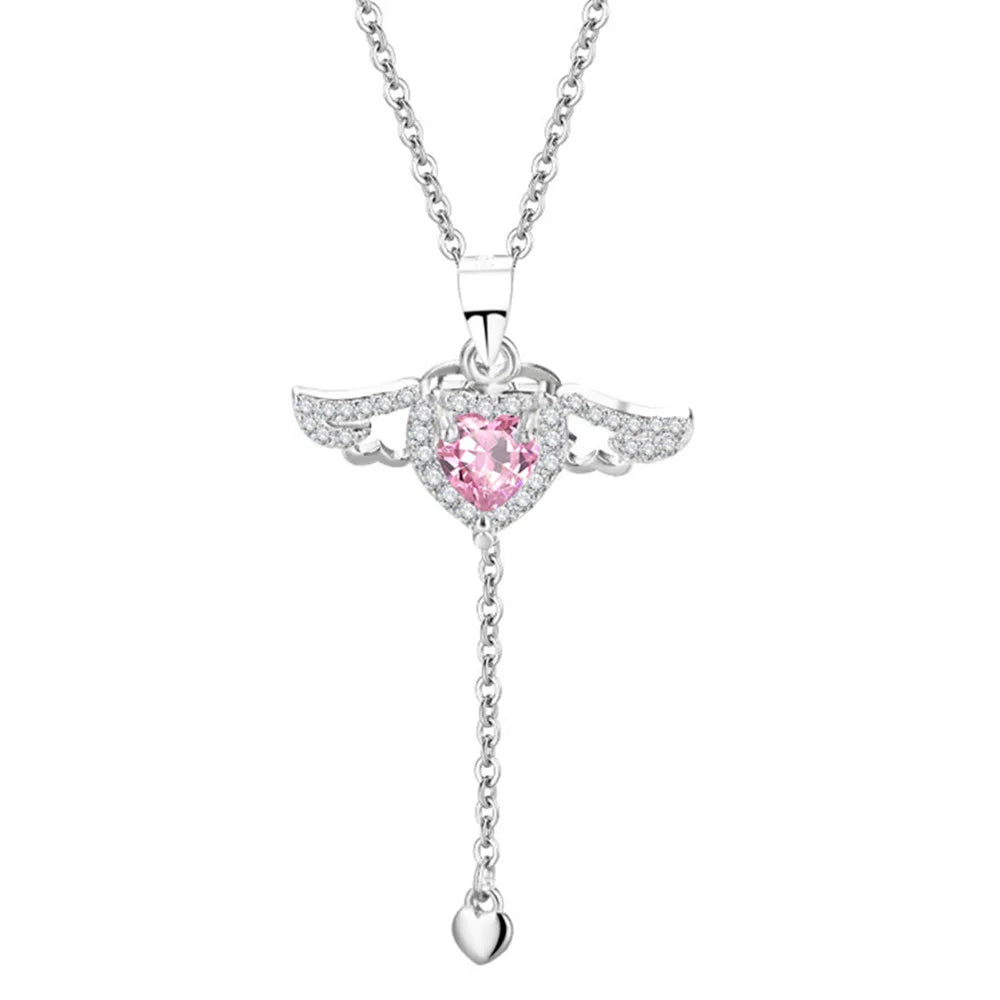 925 Silver Heart Angel Wings Necklace