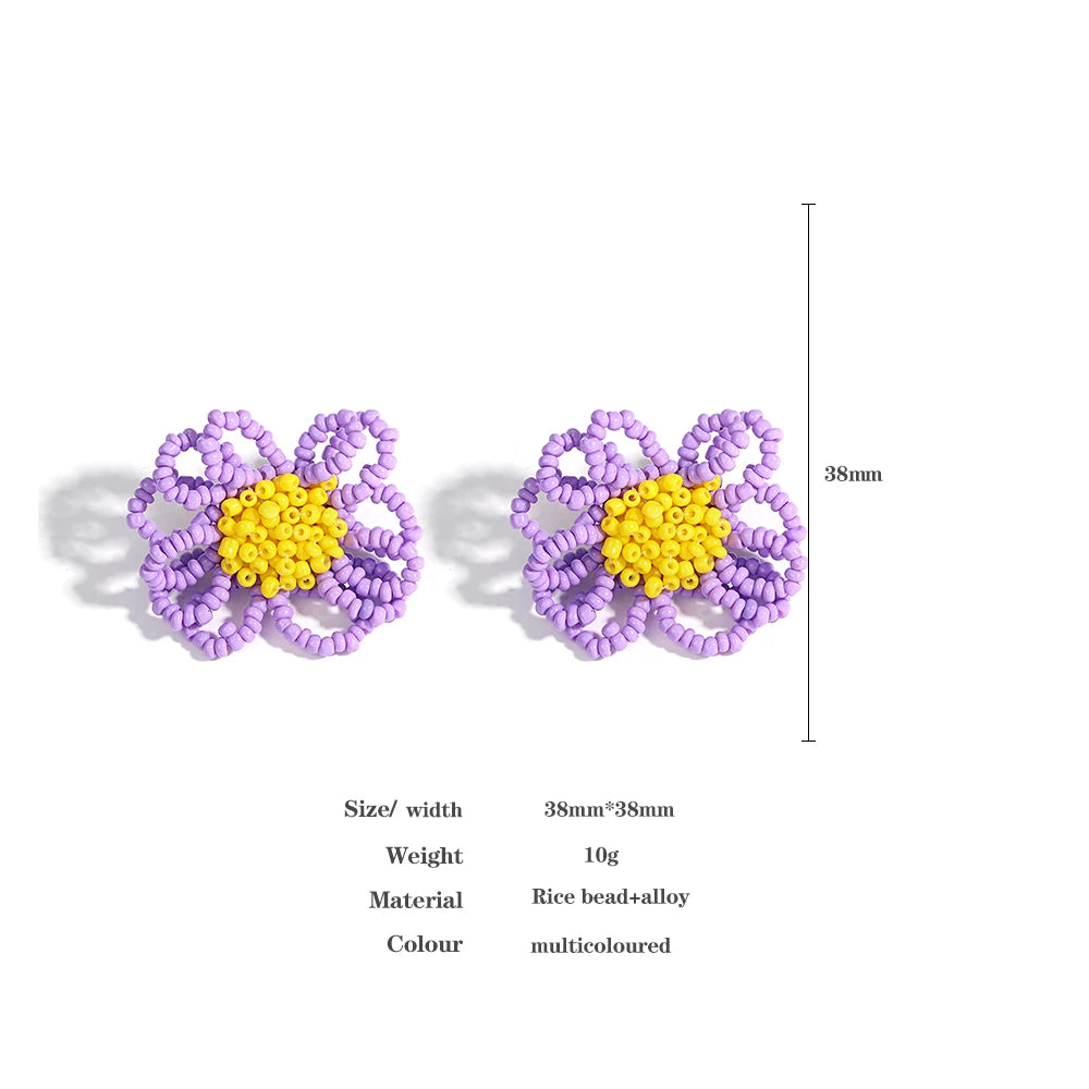 Multicolor Beaded Flower Stud Earrings