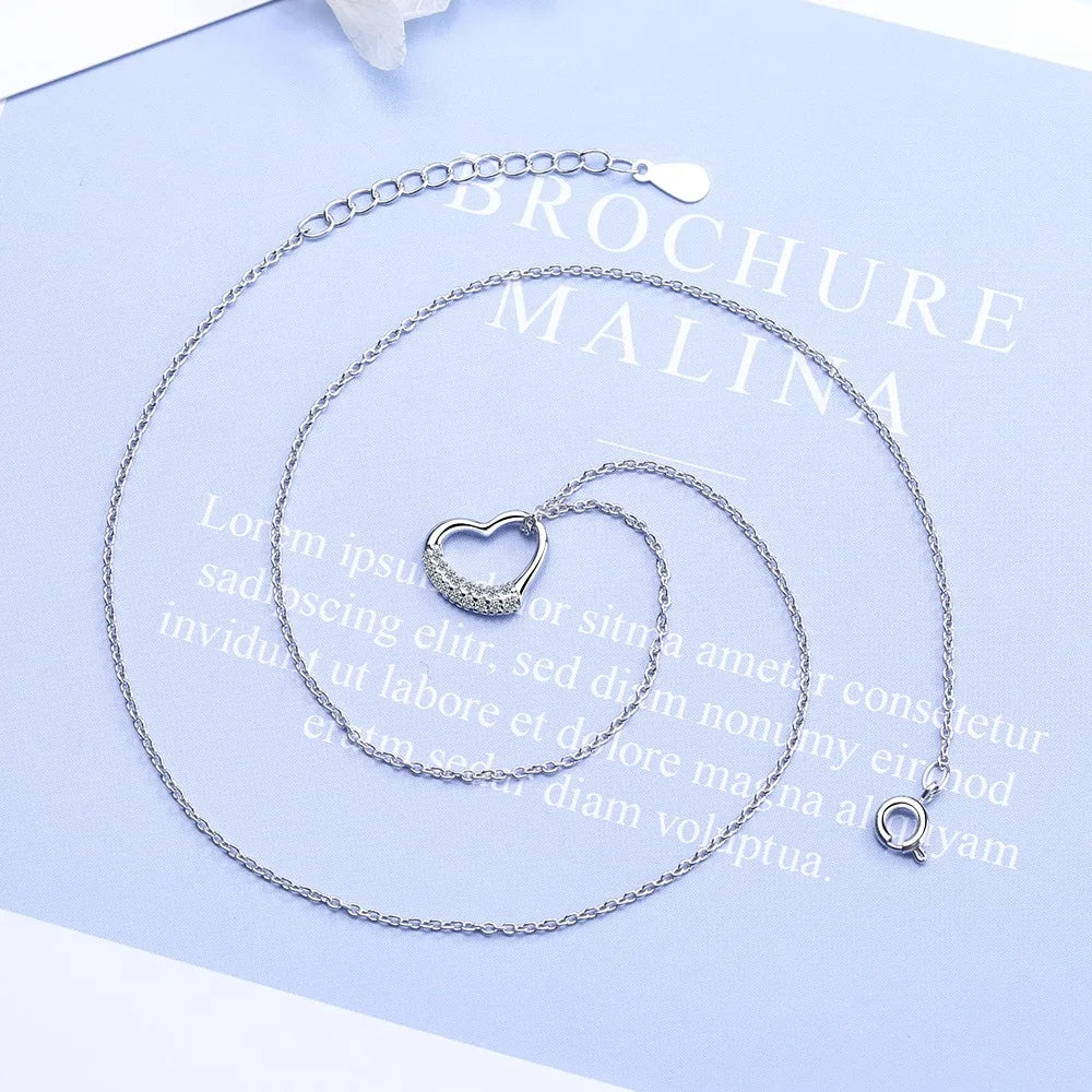 925 Silver Zircon Heart Necklace Women