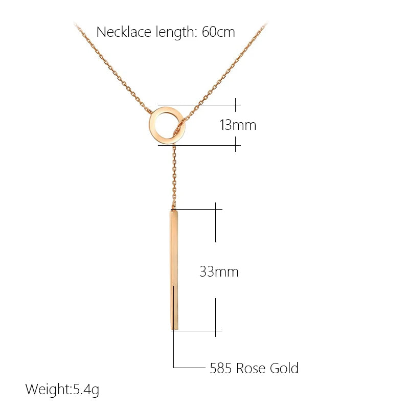 Circle and Stick 585 Rose Gold Necklace