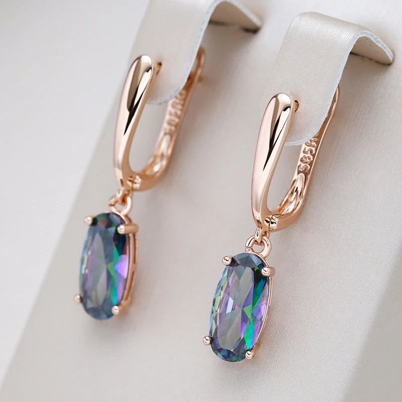 Colorful Zircon 585 Rose Gold Drop Earrings