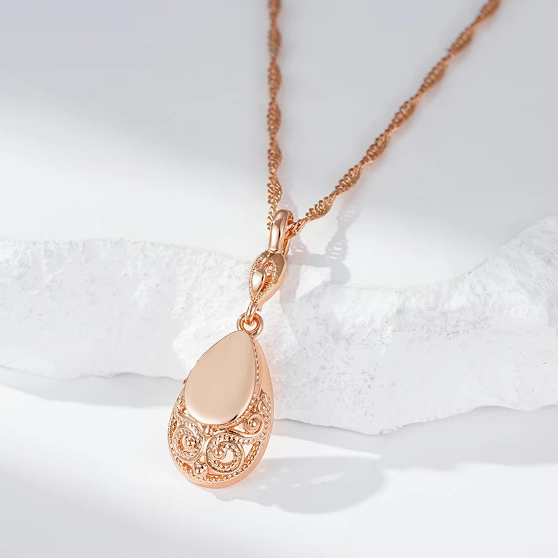 Owl Carving Glossy 585 Rose Gold Necklace