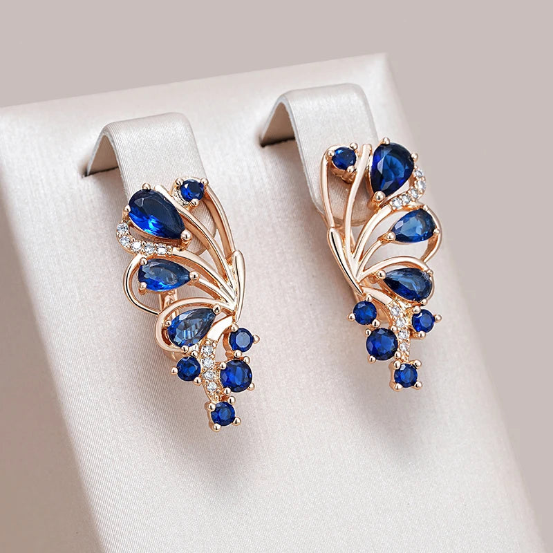 Elegant Blue Crystal 585 Rose Gold Earrings