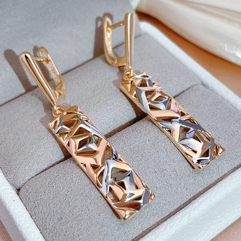 Wide Square 585 Rose Gold Earrings