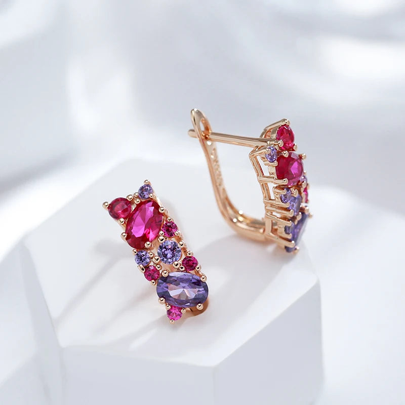 Vintage Purple Zircon 585 Rose Gold Earrings