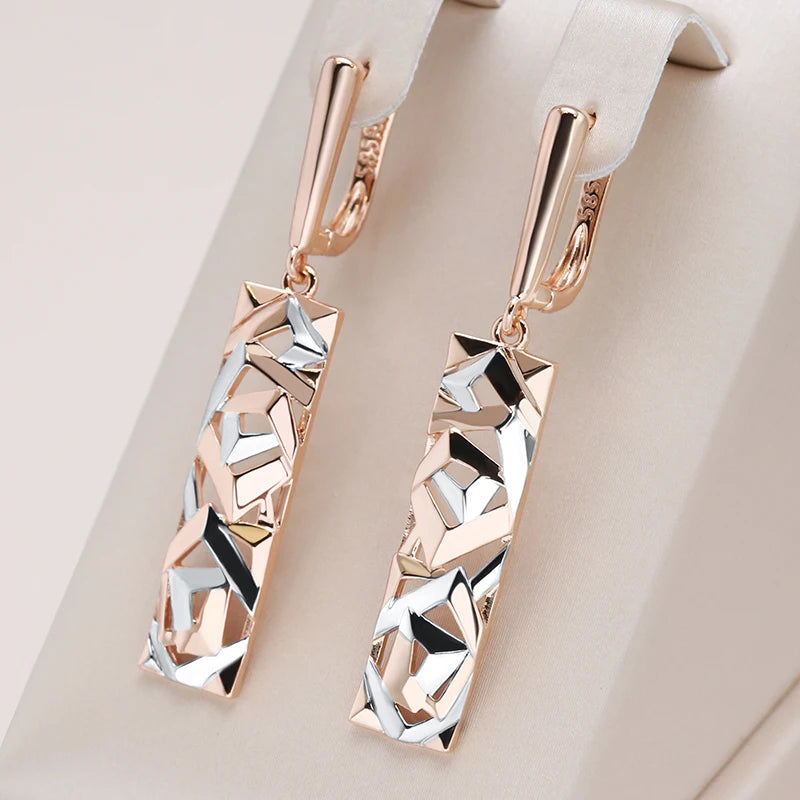 Wide Square 585 Rose Gold Earrings