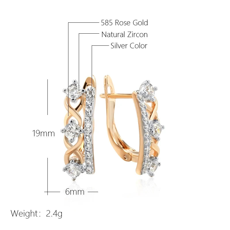 Shiny 585 Rose Gold Silver Zircon Earrings