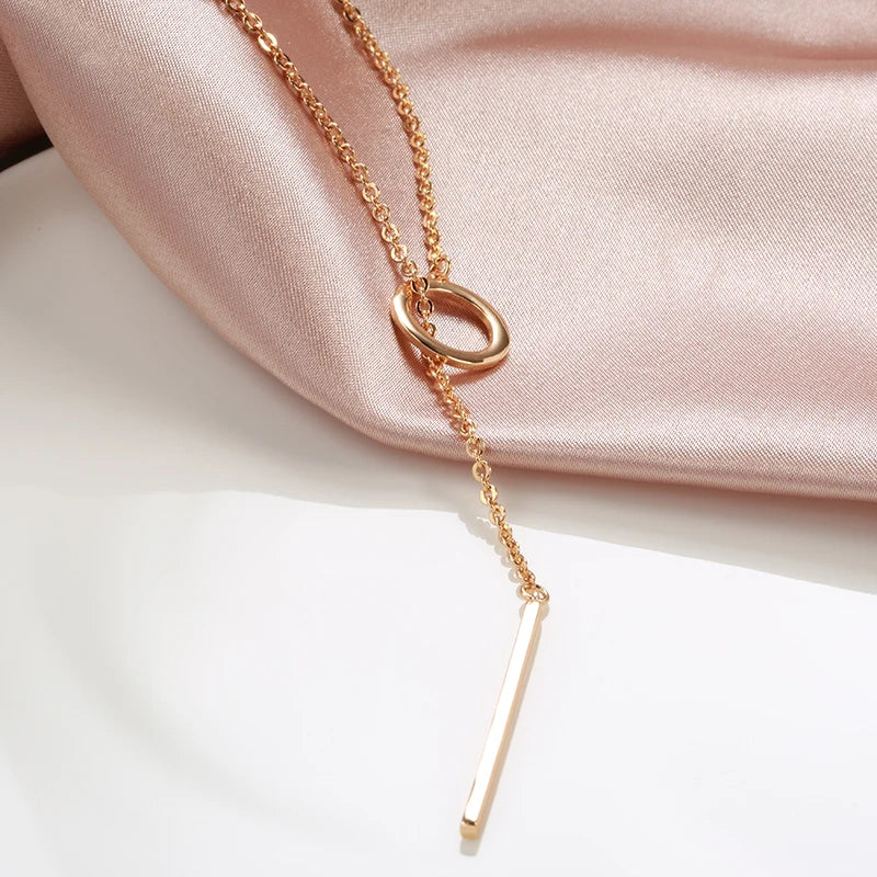 Circle and Stick 585 Rose Gold Necklace