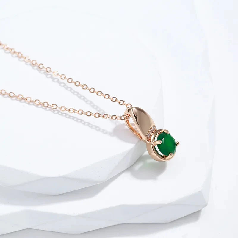 Round Emerald Stone 585 Rose Gold Necklace