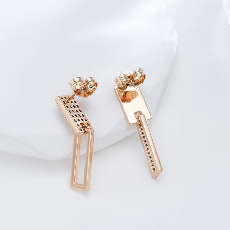 Square Geometry Zircon 585 Rose Gold Earrings