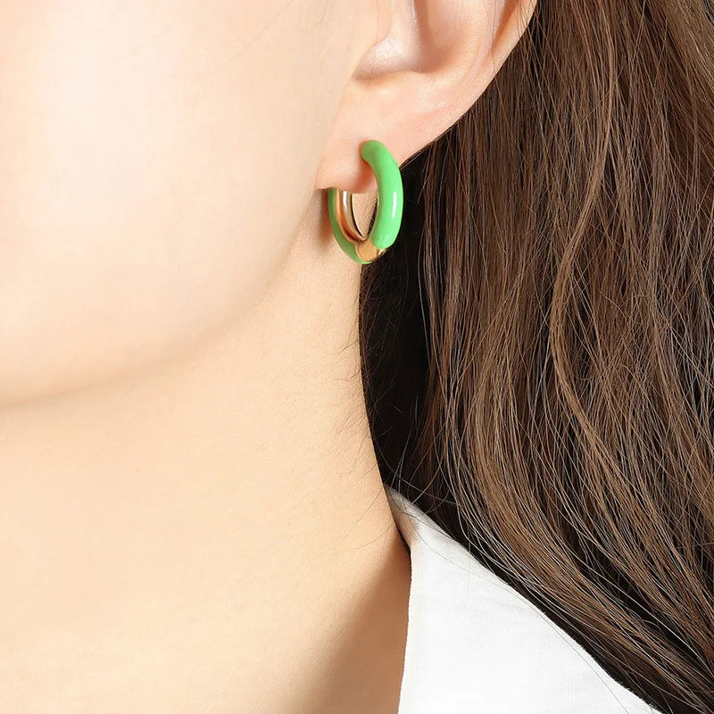 Enamel Stainless Steel Hoop Earrings