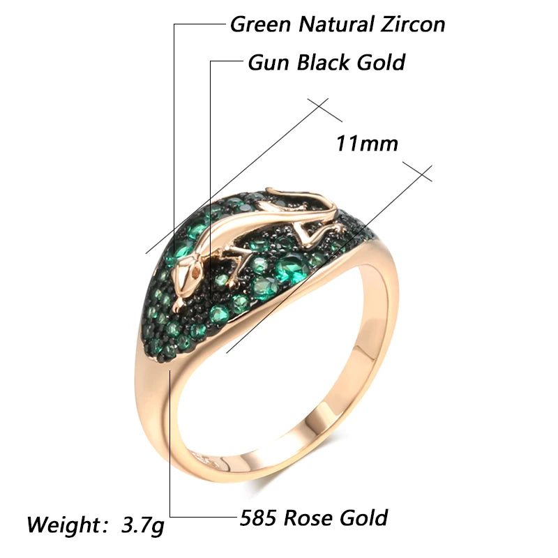 Green Lizard Ring 585 Rose Gold