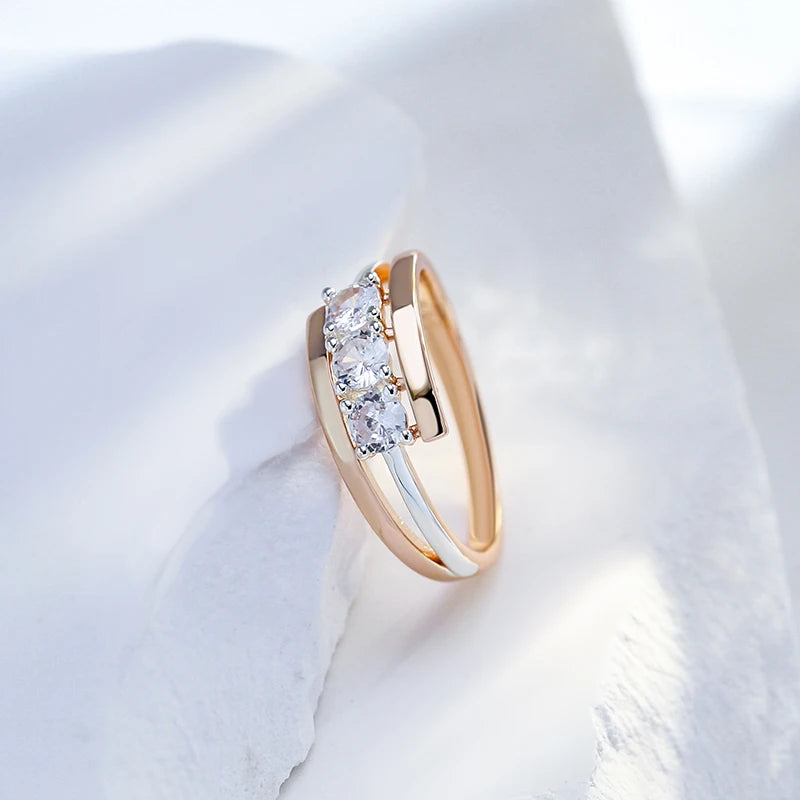 Three White Zircon Ring 585 Rose Gold