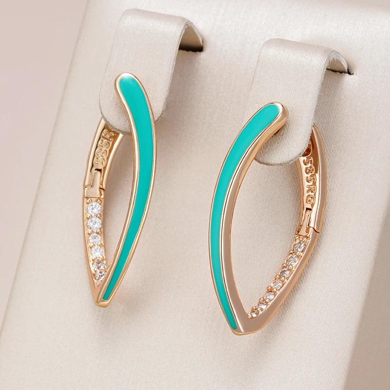 Multicolor Enamel 585 Rose Gold Drop Earrings