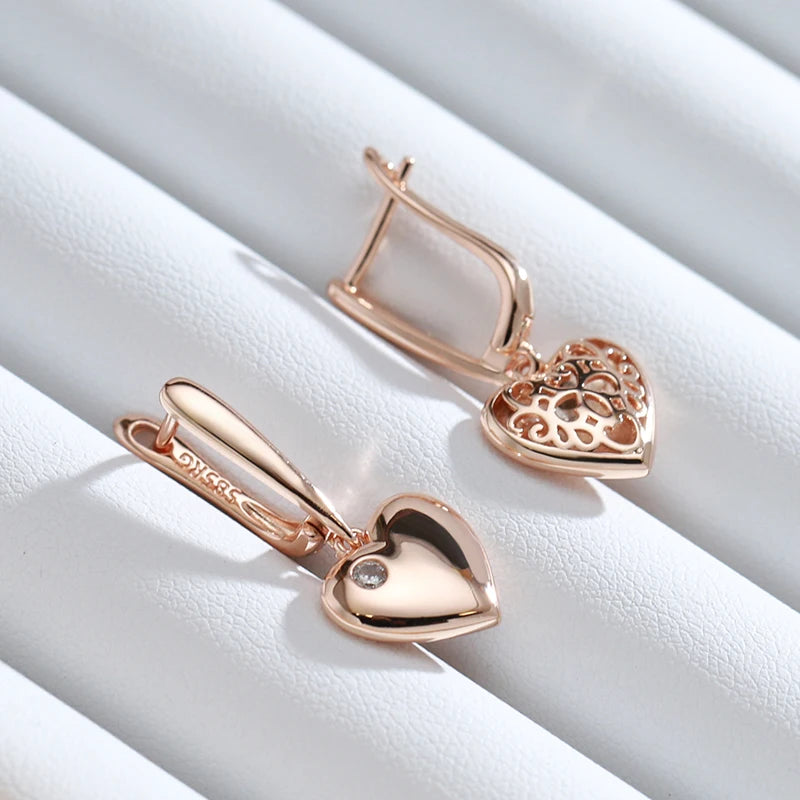 Love Heart 585 Rose Gold Drop Earrings