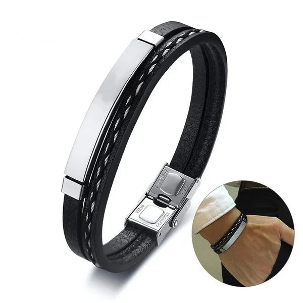 Men's Leather Weave Bracelet Bangle