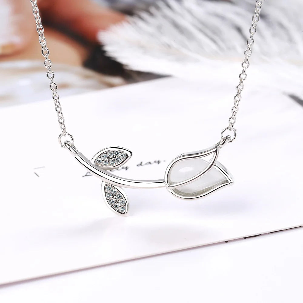 925 Silver Rose Flower Pendant Necklace