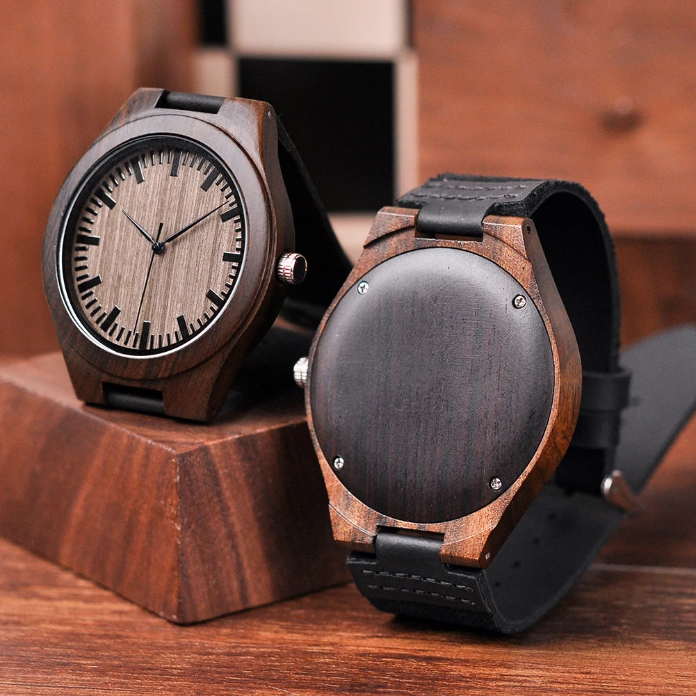 BOBO BIRD Ebony Leather Quartz Watch