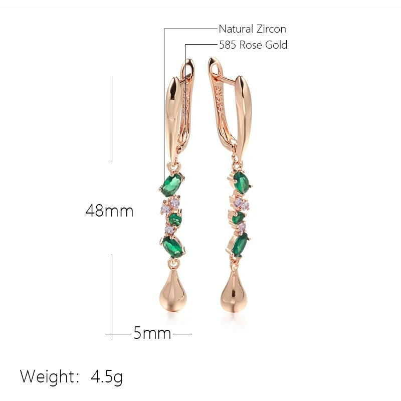 Tassel Long Green Zircon 585 Rose Gold Earrings