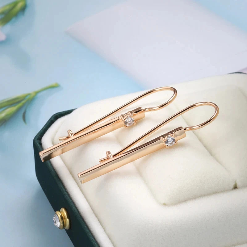 Elegant Long Drop 585 Rose Gold Earrings