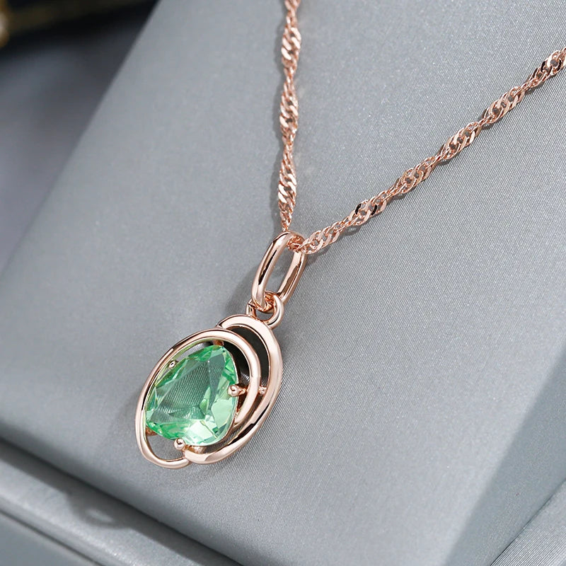 Light Green Stone 585 Rose Gold Necklace