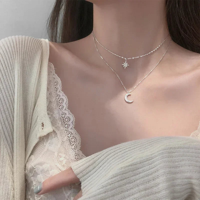 Star Moon Double Layer Necklace