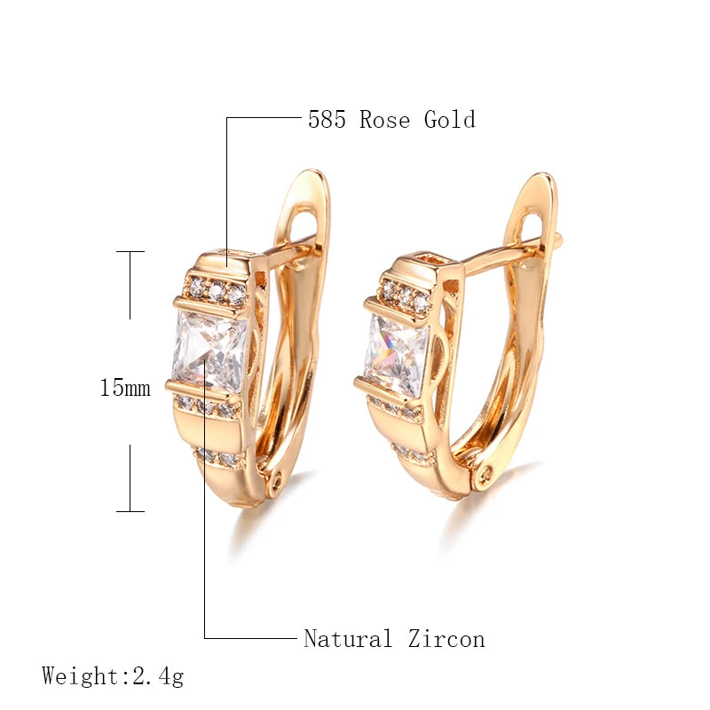 Square Zircon 585 Rose Gold Drop Earrings