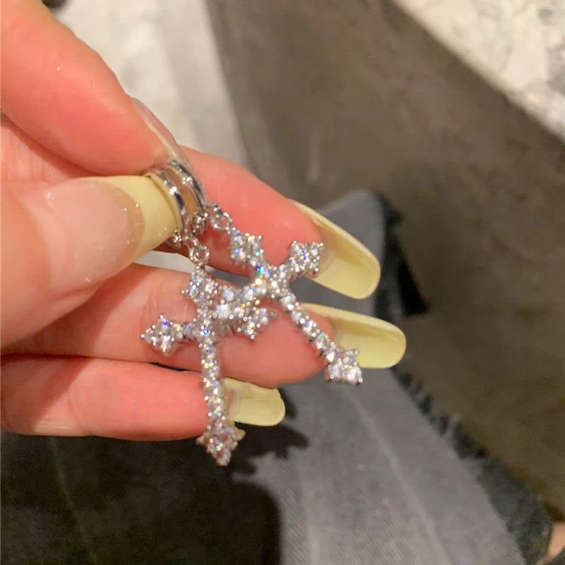 Zircon Crystal Cross Drop Earrings