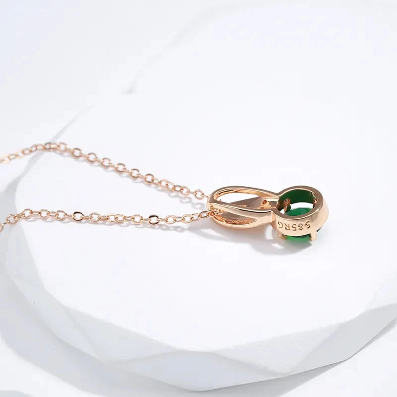 Round Emerald Stone 585 Rose Gold Necklace