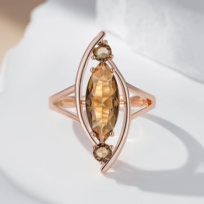 Light Brown Zircon Rhombus Ring 585 Rose Gold