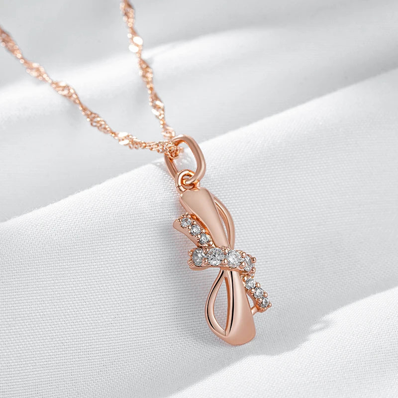 Cute Bowknot Zircon 585 Rose Gold Necklace