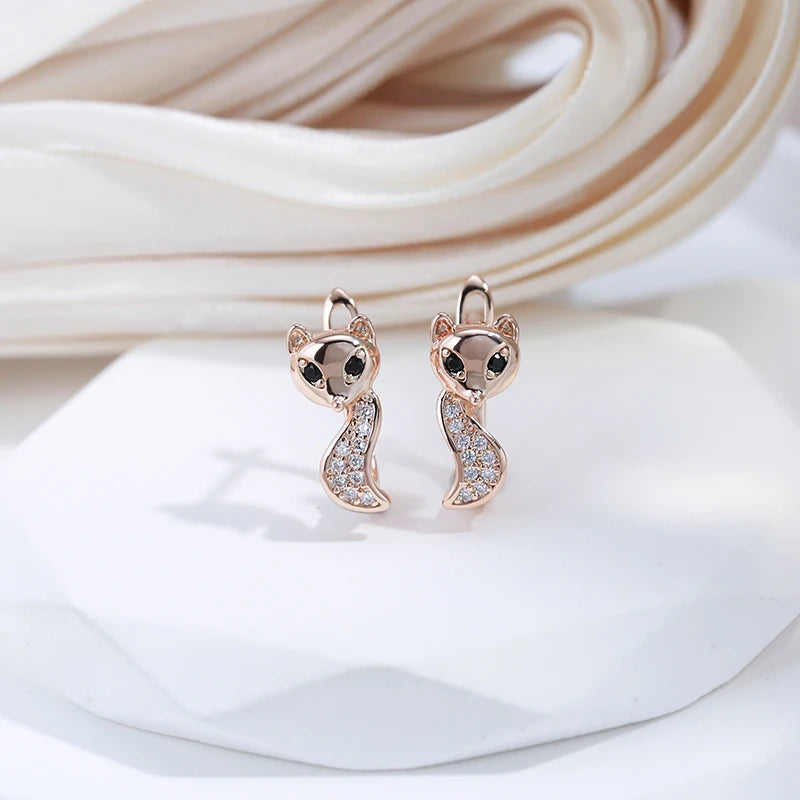 Fox Shape 585 Rose Gold Zircon Earrings