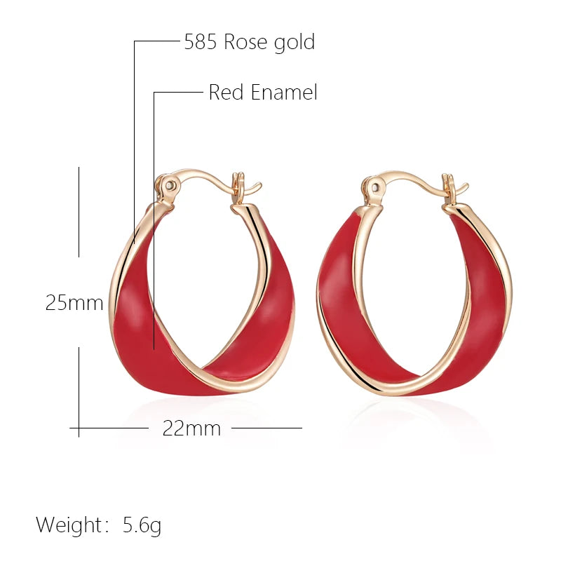 Elegant Red Enamel 585 Rose Gold Drop Earrings