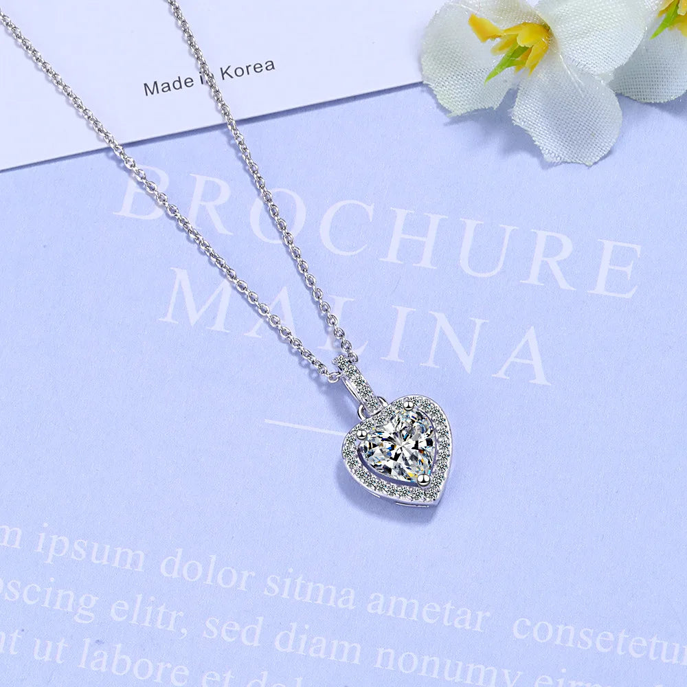 925 Silver Zircon Heart Pendant Necklace