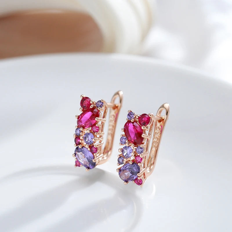 Vintage Purple Zircon 585 Rose Gold Earrings