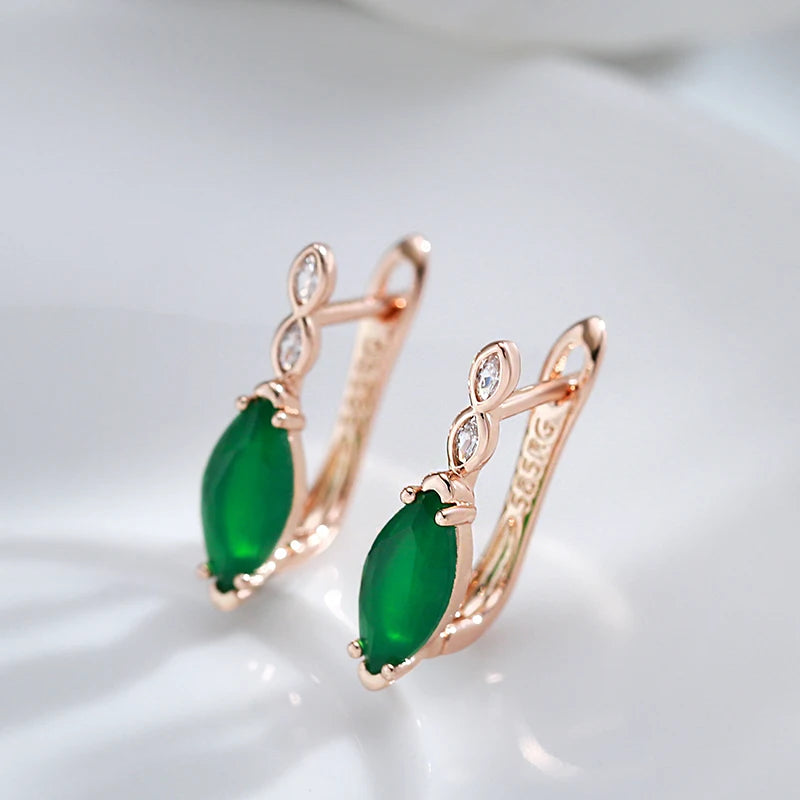 Simple Green Zircon 585 Rose Gold Earrings