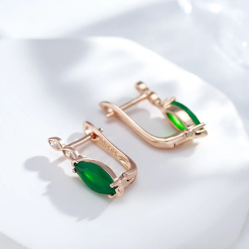 Simple Green Zircon 585 Rose Gold Earrings