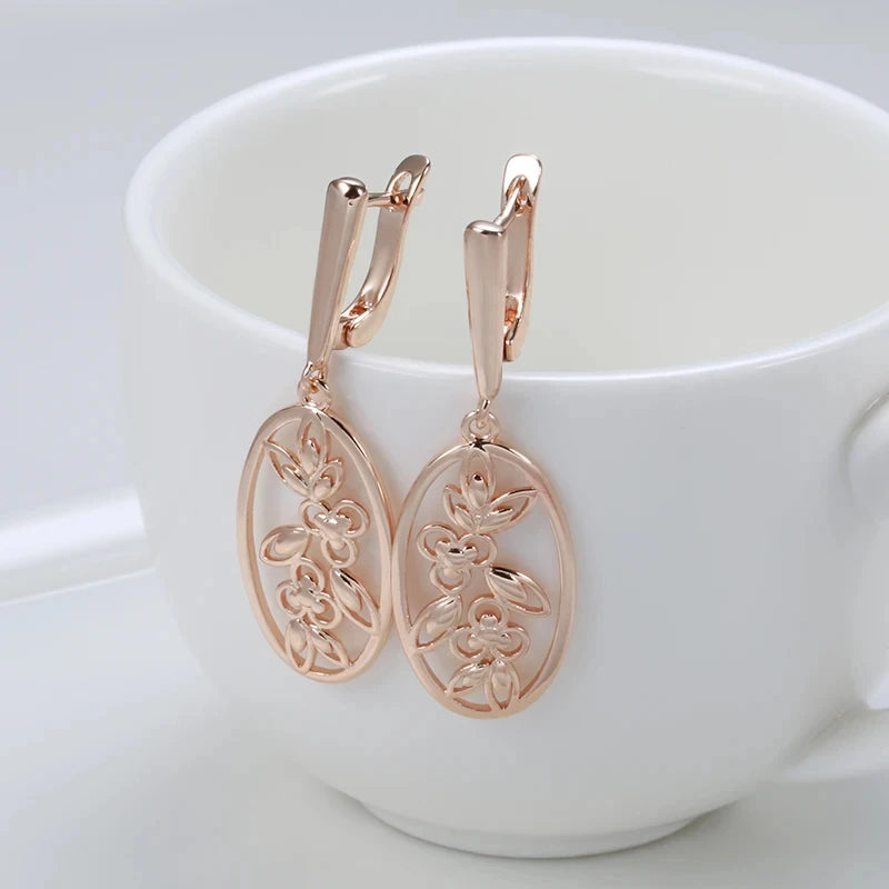 Vintage Hollow Flower 585 Rose Gold Earrings