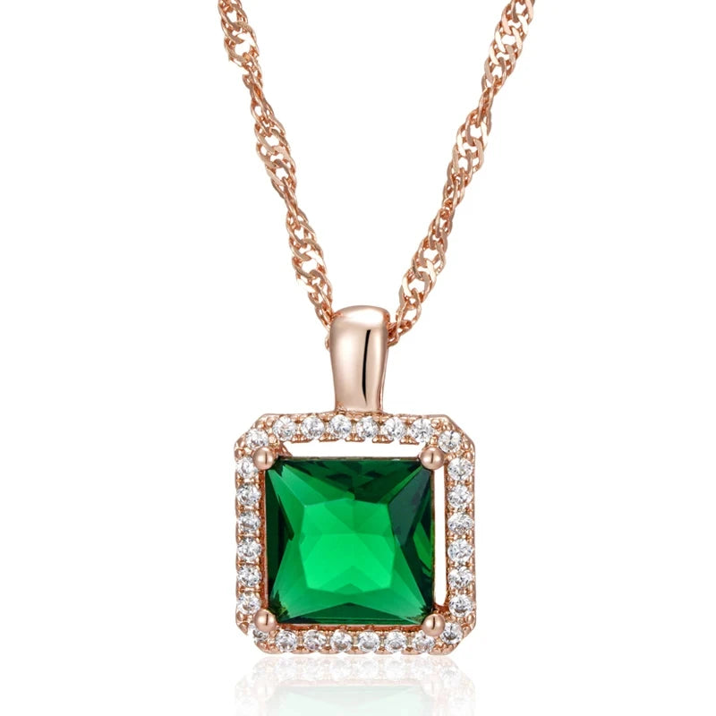 Square Green Stone 585 Rose Gold Necklace