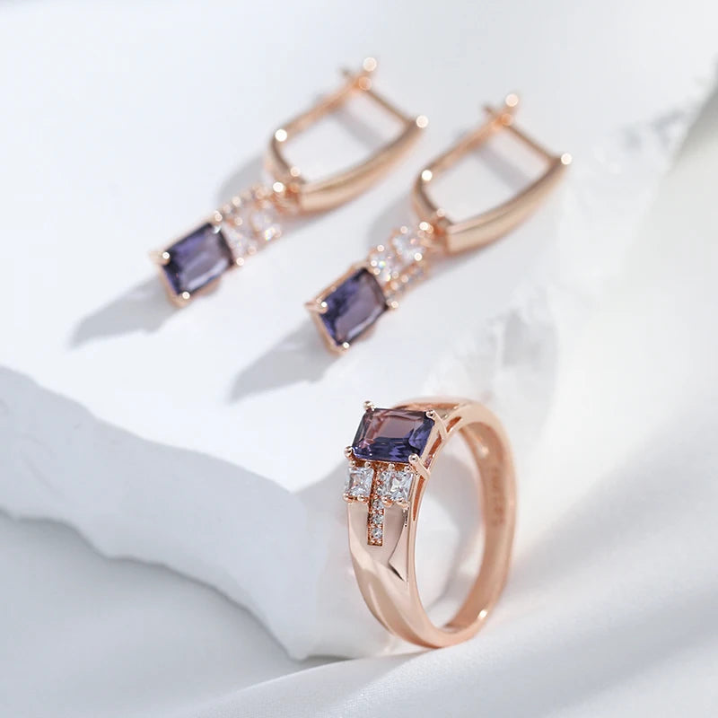 Square Purple Zircon Ring 585 Rose Gold