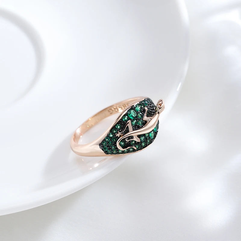 Green Lizard Ring 585 Rose Gold