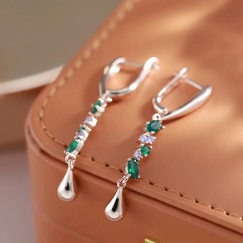 Tassel Long Green Zircon 585 Rose Gold Earrings